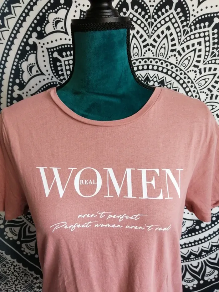 Tee-shirt vieux rose à message women / amisu / (M) - photo numéro 3