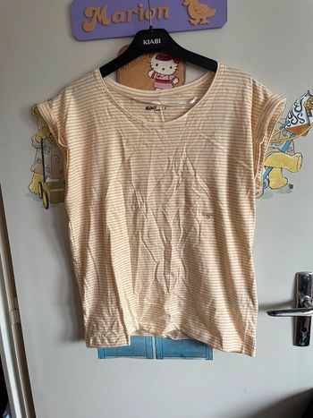 Tee shirt à rayures blanches et jaunes, taille S, marque Gemo
