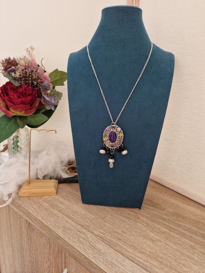 Collier Vintage Baroque Pierres Multicolore Perles Cristal - photo numéro 3
