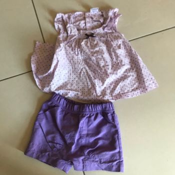 Ensemble short violet et chemisier sans manches 23/24 mois