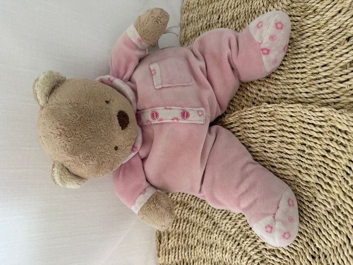 DOUDOU PELUCHE COROLLE OURS pyjama rose poche fleur - photo numéro 6