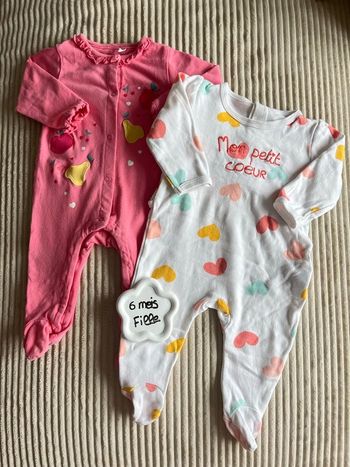 Lot de pyjamas une pièce fille - Taille 6 mois