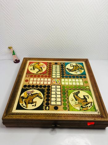 Mallette multijeux (jeu des petits chevaux, jeu de l’oie et dames) Garnier vintage
