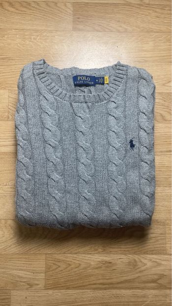 Pull Torsadé Ralph Lauren | Taille M Homme | Logo Brodé Bleu Foncé | Col en U