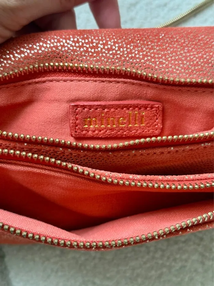 Mini sac en cuir corail & doré – Minelli (neuf) - photo numéro 4