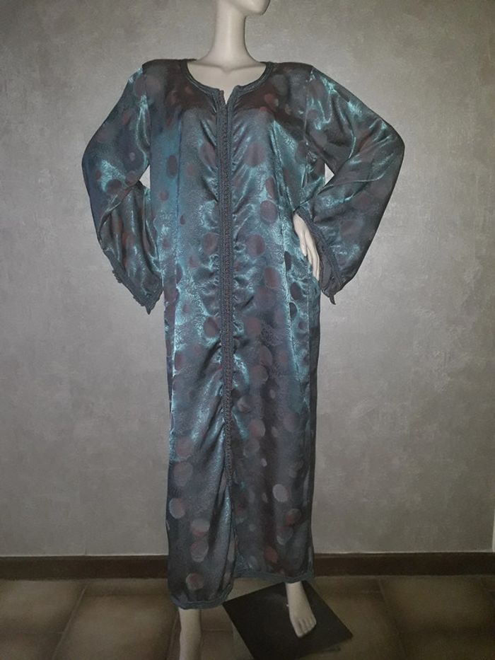 robe longue satiné bleu motif marron taille 46/48