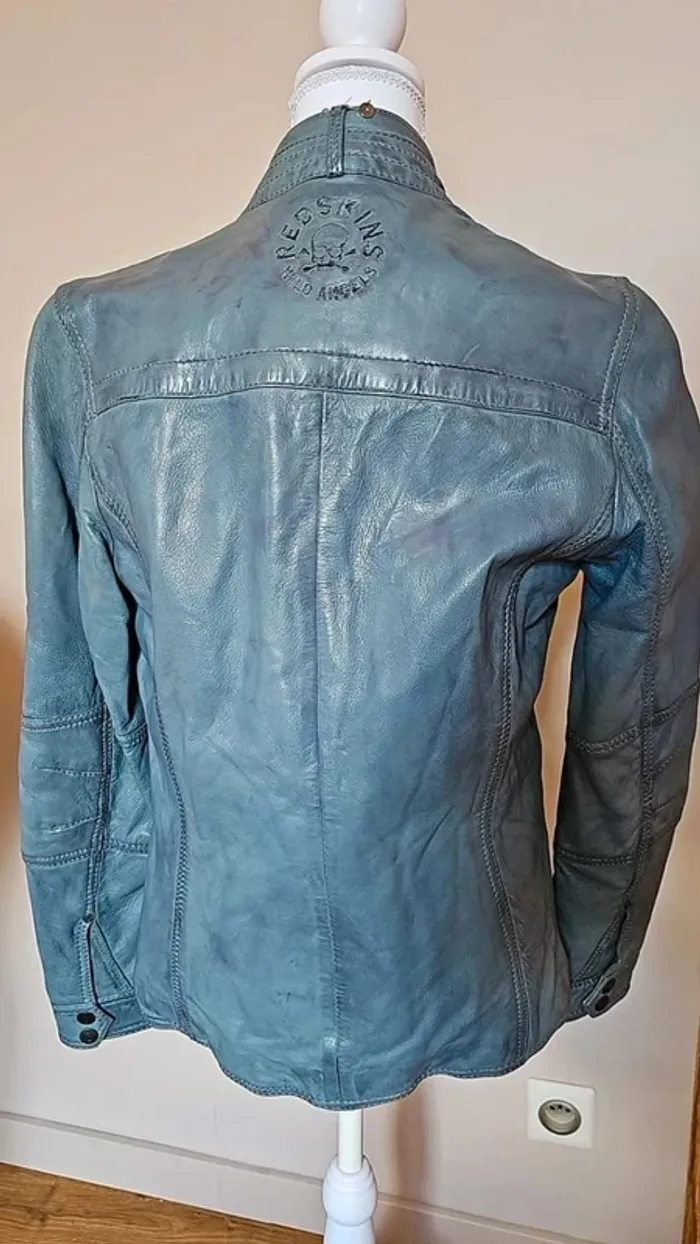 Blouson redskins en cuir gris cintré motard - photo numéro 3