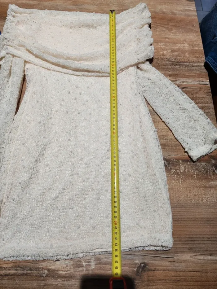 Haut tunique pull fin crème beige taille 36 Shein excellent état manches ajourées - photo numéro 4