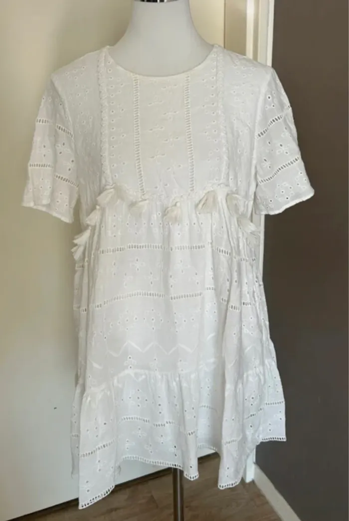 Zara robe blanche, bohème chic, broderie anglaise taille M/38