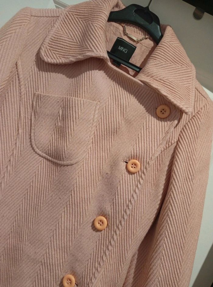 🔝 Manteau d'hiver manches longues Mango rose pâle taille XL 42 en laine polyester viscose et acétate - photo numéro 4