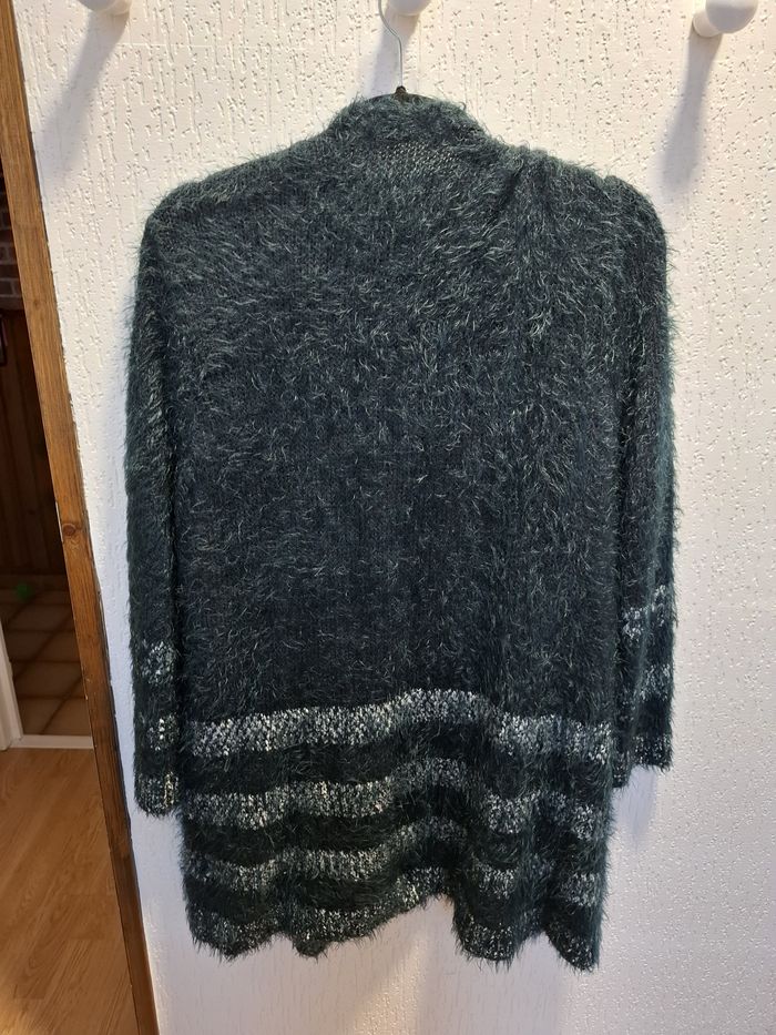 Magnifique gilet long femme noir/blanc/métallisé XXL (4) maille angora acrylique très bon état - photo numéro 2