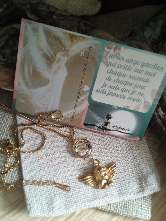 Collier pendentif ange et connecteur en ormeaux + carte - photo numéro 2
