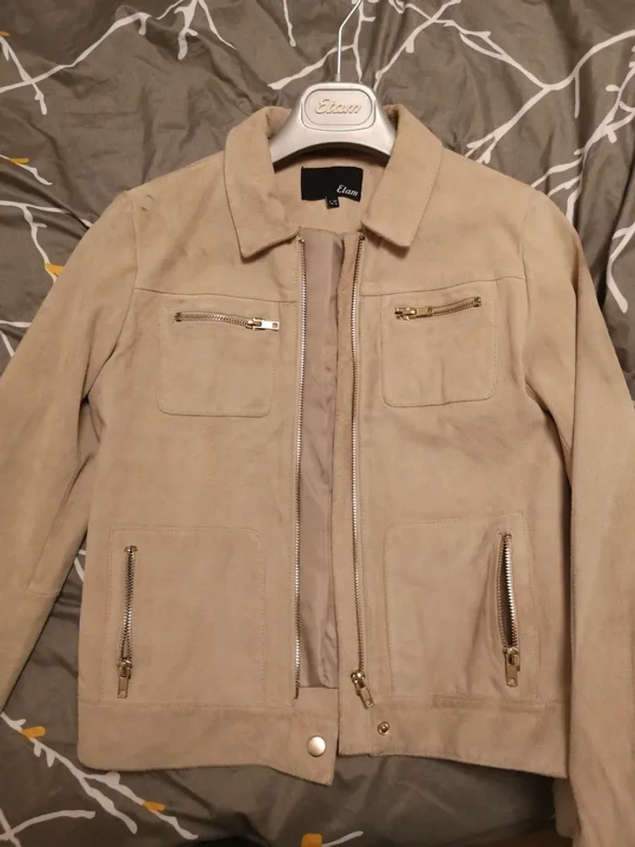 Blouson en cuir véritable beige etam - photo numéro 7