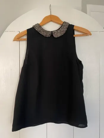 Blouse top col claudine perles soirée fête neuve