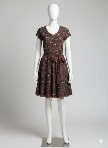 Ensemble jupe et T shirt imprimé marron et bleu fluide Taille 2 élastiquée  Renatto Bene Neuf