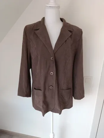 Blazer vintage marron effet suédine – Band’ à part – épaulettes – T. 40/42
