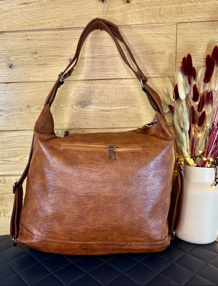 Sac à main marron convertible sac à dos femme simili cuir grande capacité neuf - photo numéro 5