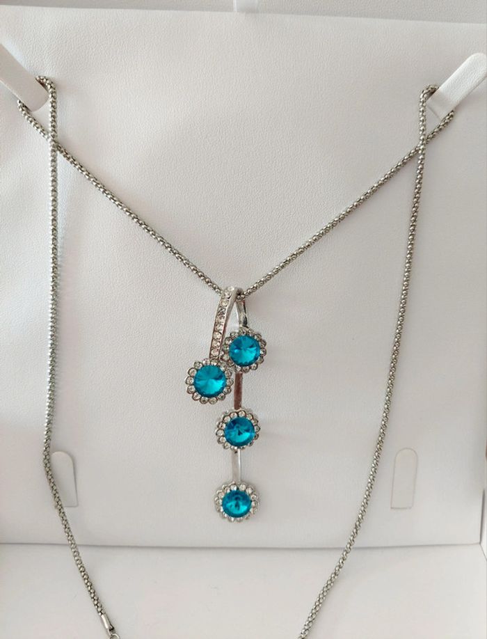 Très beau collier fantaisie argenté turquoise - photo numéro 2