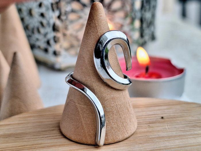 Bague Ouverte Argentée en acier inoxydable, Motif moderne Bague design ouvert Ajustable - photo numéro 2