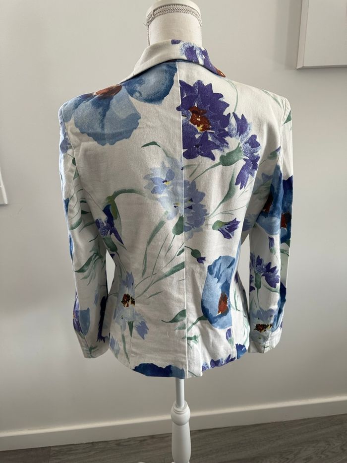 Blazer en jean denim à fleurs blanc et bleu Léa Kanth Y2K Vintage T40 L - photo numéro 5