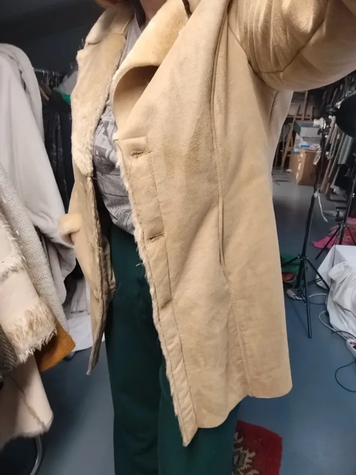 Manteau mi-long femme en fausse fourrure - Veste longue effet daim - Très chaud - Pièce Vintage A266 - photo numéro 12