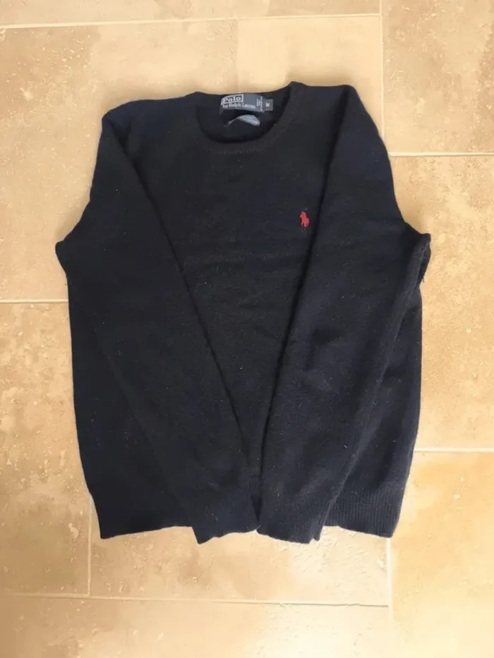 Magnifique pull col rond marine logo rouge laine d'agneau Ralph Lauren homme M slim fit - photo numéro 14