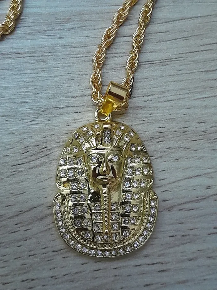 Collier pendentif Egyptien, Pharaon avec strass, couleur doré - photo numéro 2
