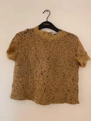 Haut de fête dentelle beige moutarde taille M