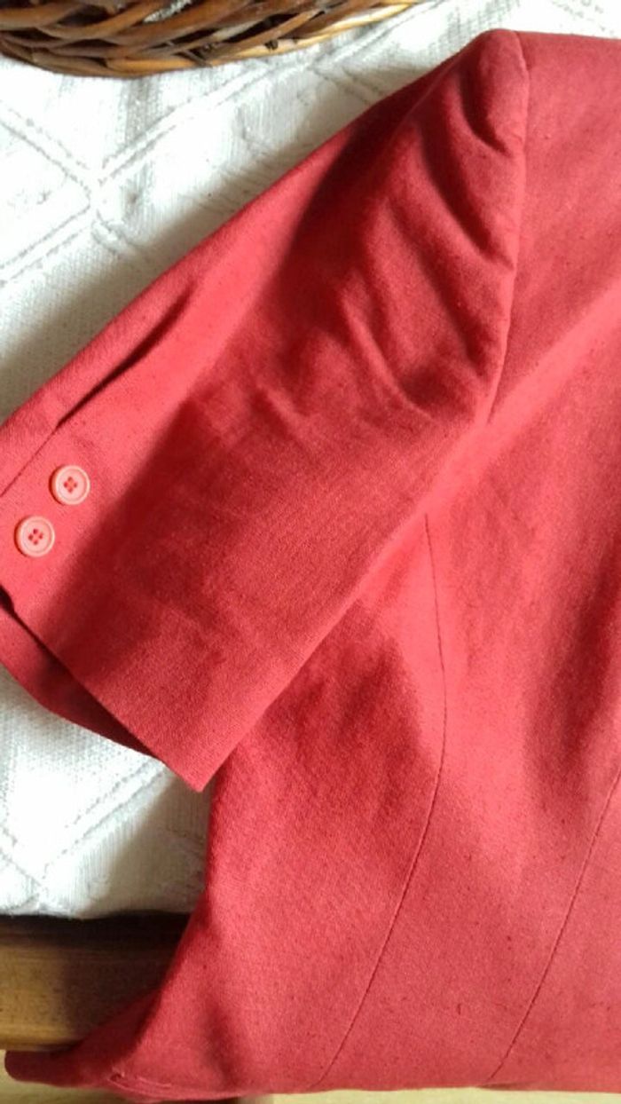 Veste manches courtes en lin Caroll rouge foncé taille 42 - photo numéro 4