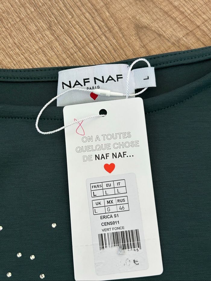 Pull sweat vert foncé neuf avec strass Naf Naf taille L - photo numéro 9