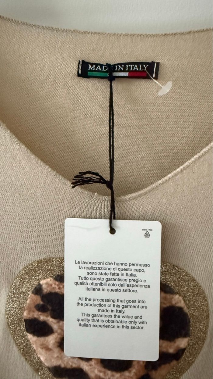 Pull col V cœur léopard amour doré TU - photo numéro 6