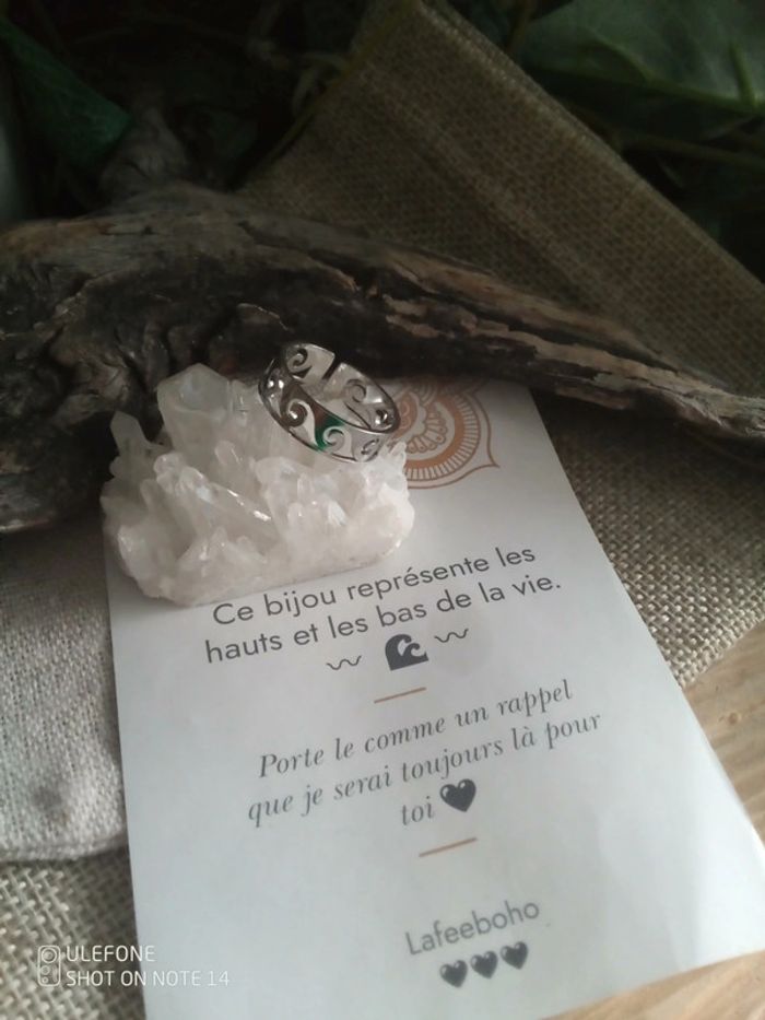 Bague vagues de la vie argentée + carte - photo numéro 2