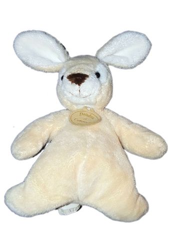 Doudou et Compagnie – Lapin beige clair, blanc et crème avec grandes oreilles – 20 cm