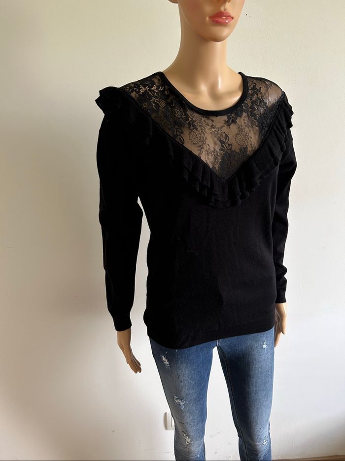 Pull noir avec dentelle à manches longues Morgan taille M TBE - photo numéro 2