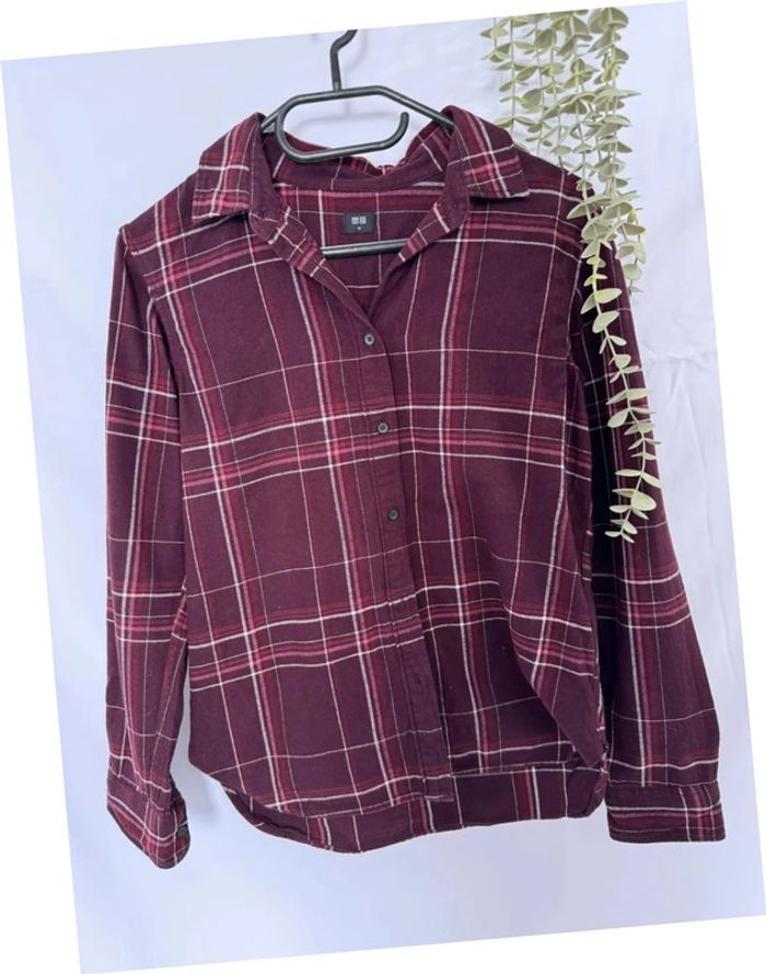 Chemise à carreaux bordeaux Uniqlo taille XS - photo numéro 2