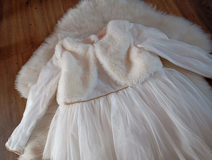 Billieblush 💖 robe cérémonie 4 ans blanc avec gilet a poil - photo numéro 3