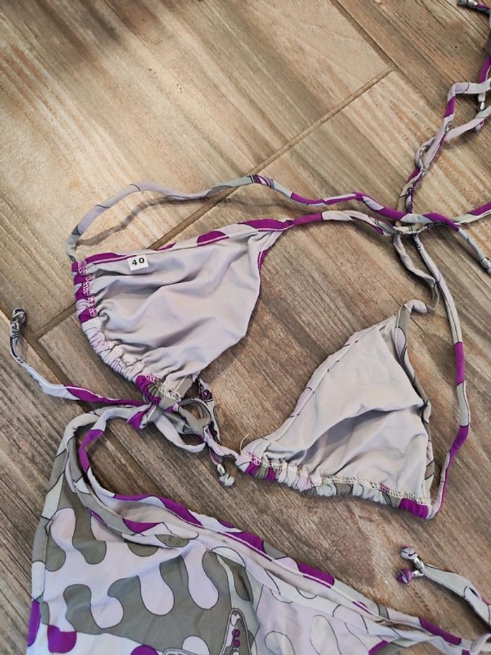 Maillot de bain deux pièces gris et violet Emilio Pucci Taille 40 - photo numéro 2