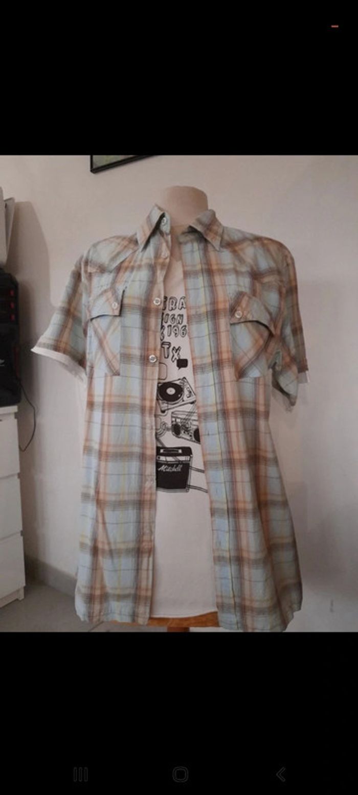 Chemise à carreaux bleu et jaune tissaia taille m