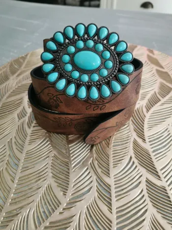 Ceinture de cowboy country fleur turquoise