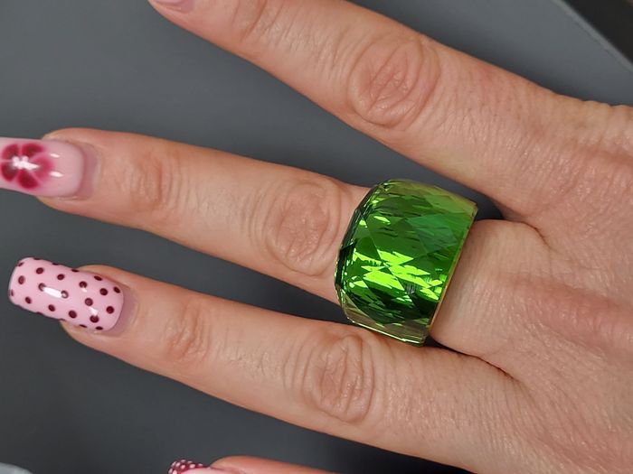Bague acier inoxydable doré cristal vert taille 8 - photo numéro 4