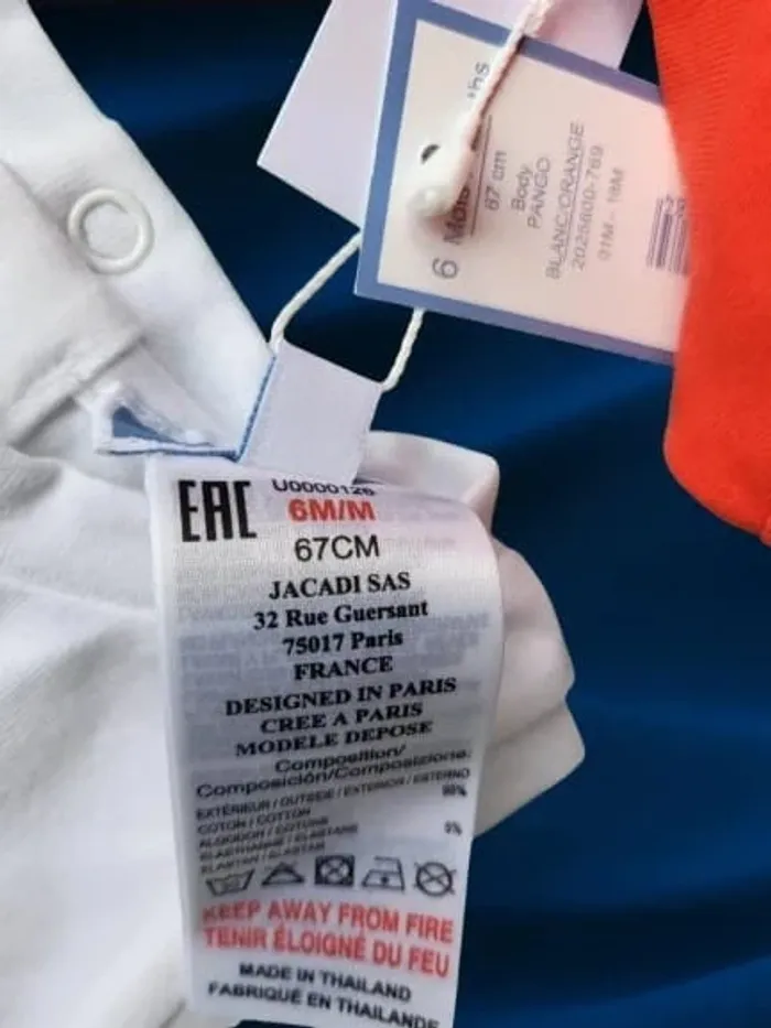 Lot de 2 bodys neufs Jacadi Paris blanc et orange 6 mois - photo numéro 11