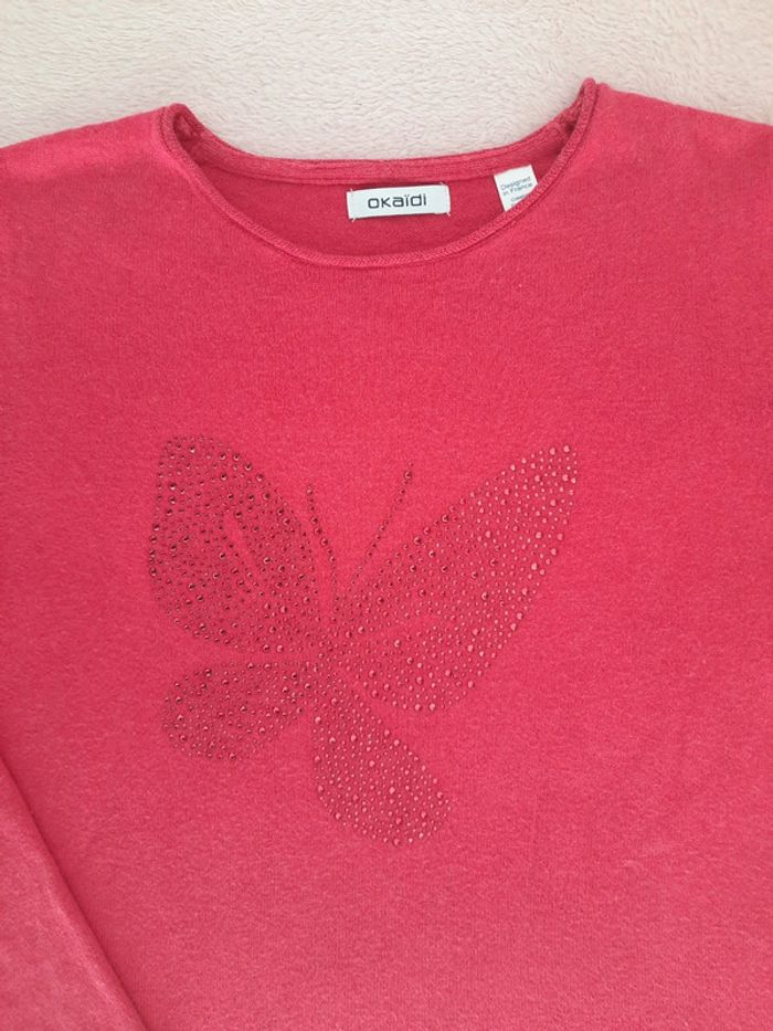 Pull Okaïdi 12 ans rose framboise motif papillon en strass - photo numéro 3