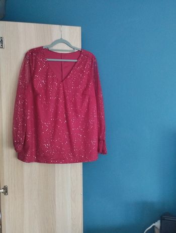 Blouse rouge bordeaux paillettes argentées shein - Taille XL 46-48