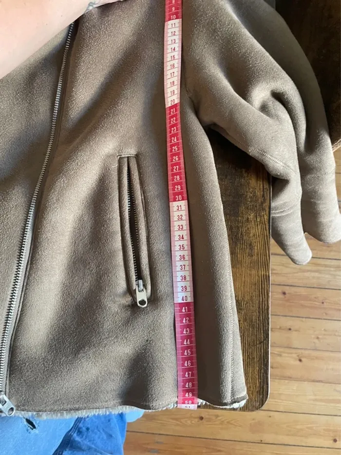 Veste manteau aviateur effet daim et moumoute Sherpa beige marron Zara - photo numéro 5