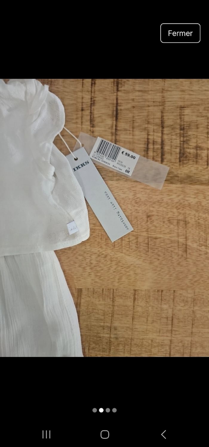 Magnifique robe ceremonie blanche bébé fille 6 mois ikks neuve ideal baptême mariage ( valeur neuve 59e) - photo numéro 2