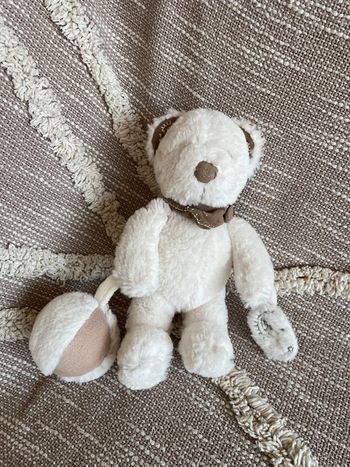 Peluche doudou d’éveil 22cm Nicotoy ours blanc et gris très bon état