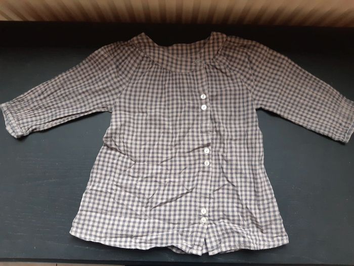 Tunique chemise vintage vichy 18 mois marron gris