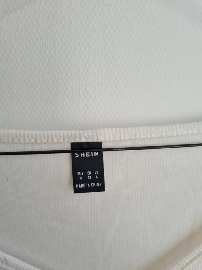 t shirt manches longues court blanc avec noeud shein - photo numéro 4