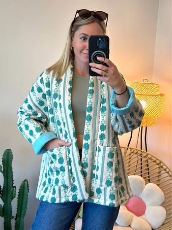 Veste matelassée patchwork à motifs verts, taille unique