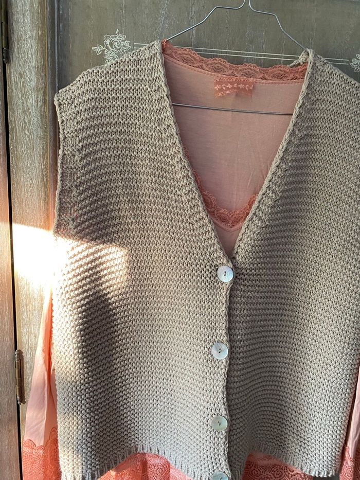 Gilet sans manches beige coton - photo numéro 4